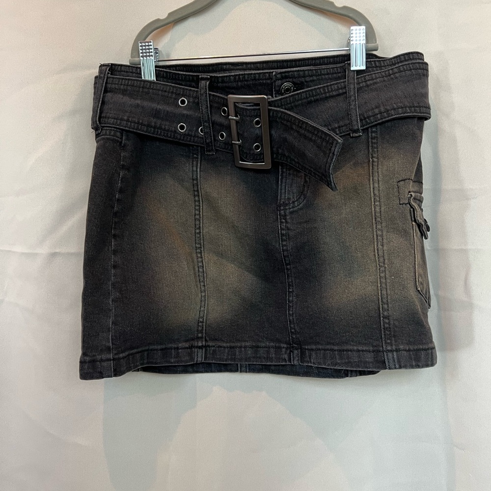 Faded Black Denim Miniskirt